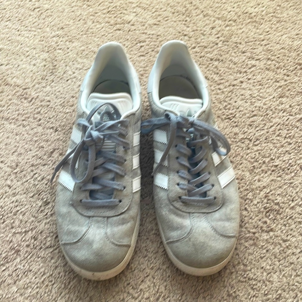 Adidas gazelle gray suede sneakers.